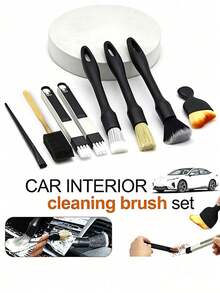 8pcs Car Gap Cleaning Brush Set, Automotive Detailing Brush Kit For Wheels, Engine Bay, Interior Dusting And Car Washing - A - View 1