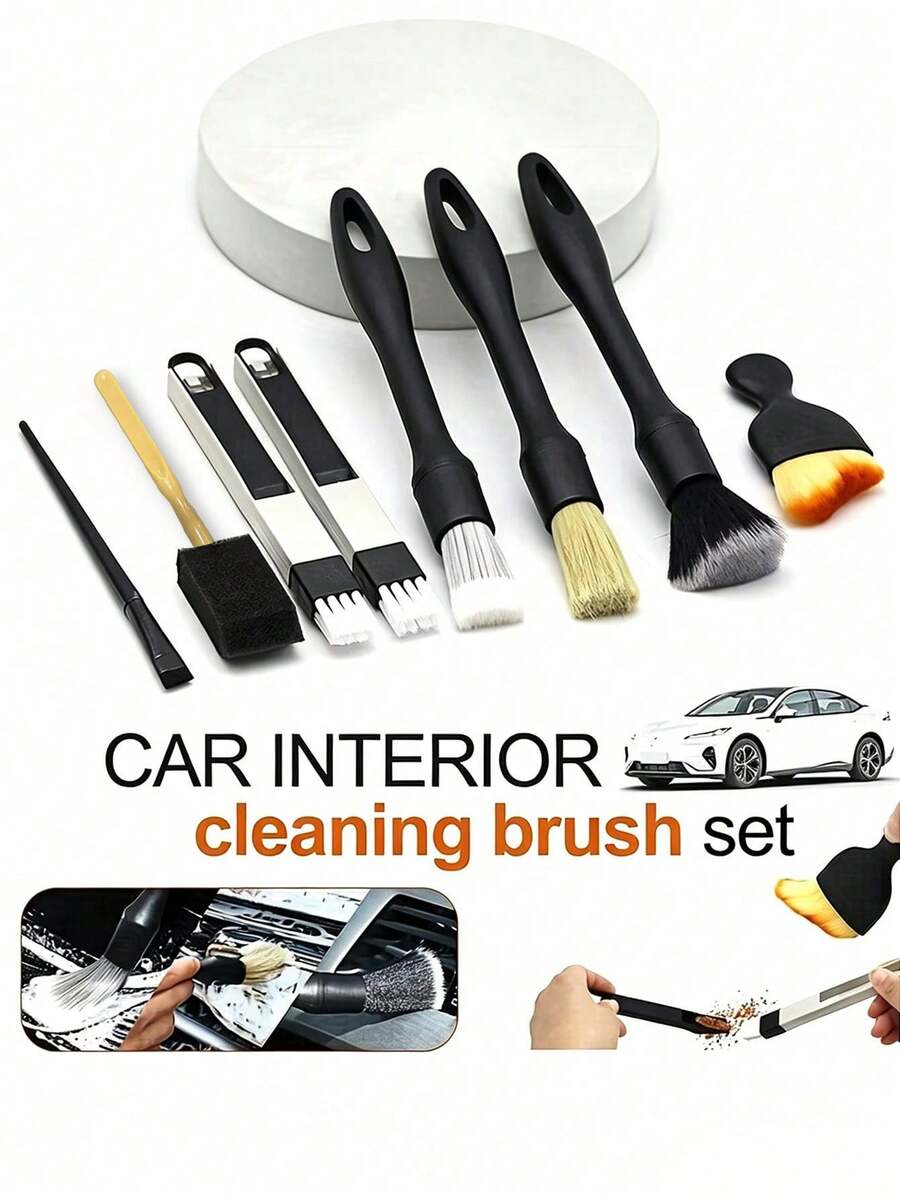 8pcs Car Gap Cleaning Brush Set, Automotive Detailing Brush Kit For Wheels, Engine Bay, Interior Dusting And Car Washing - A - View 1