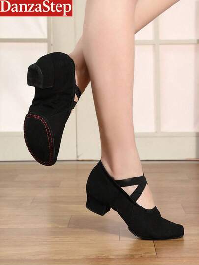 Giày khiêu vũ ballet thời trang nữ đế mềm 3.5cm, mũi xẻ, vải canvas, giày tập nhảy jazz