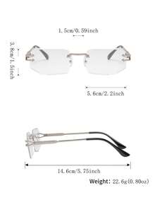 1 Pair Men's Vintage Rimless Rectangular Non-Prescription Glasses Glasses - Gold Metal Frame, Classic Elegant Style, Suitable For Vacation And Streetwear - Silver White Flat - View 7