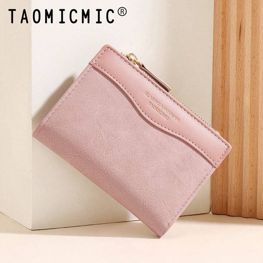 Women's Clutch Wallet, Bi-Fold Short PU Wallet, Vintage Patchwork Surface, 5 Card Slots ID Compartment, Zipper Coin Pocket, Portable Purse
