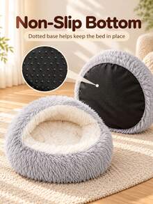 Winter Shell-Shaped Pet Bed, Suitable For Cats And Small Dogs, Semi-Enclosed Round Cat Nest, Long Faux Fur, Soft Cream Lining, Non-Slip Dotted Bottom, Comfortable Indoor Sleeping Nest, Suitable For Bedroom, Living Room And Pet Corner Daily Use - Multicolor - View 10
