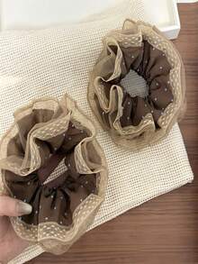 1pc Vintage Contrast Color Polka Dot Scrunchie, Women's Hair Accessory - Multicolor - View 2