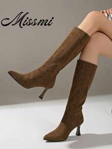 Button Patchwork 2-Way Wear Slouch Boots 2025 Summer New Hot Girl High Heel Fashion Boots Women Pointed Toe Stiletto Heel Tall Boots - Khaki - View 1
