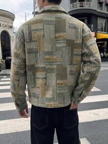 Áo khoác nam ngắn cổ bẻ, họa tiết jacquard phối mảng hình học, phong cách Blokecore vintage, mềm mại, áo khoác ngoài streetwear thường ngày - Nhiều màu - Xem 2