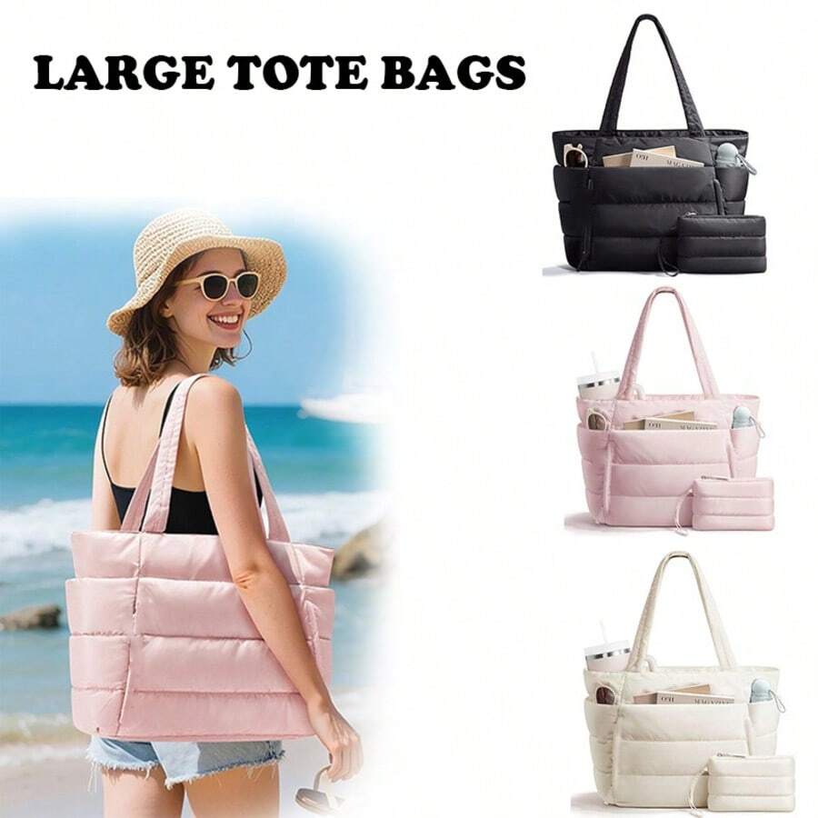 1pc Large Capacity Women's Quilted Tote Bag Set, Multi-Compartment Storage, With Cup Holder And Laptop Sleeve, Suitable For Daily Commute, Short Trips, Weekend Getaways, Spring Travel Essential, Can Be Given As A Gift For Women - Multicolor - View 1