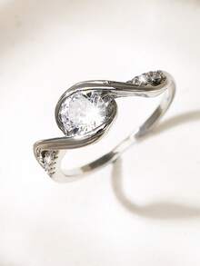 1pc Women's Stackable Copper Infinity Symbol Ring With Zirconia - Silver - View 2