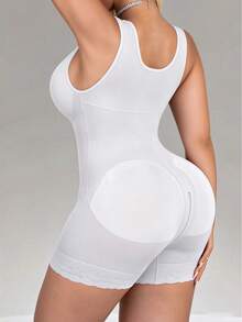 1pc Plus Size Women Full Body Shaping Bodysuit, Yoga And Daily Wear, Minimalist Comfortable Tummy Control, Waist Lift, Butt Lift, Bust Shaping, Front Button Closure, Adjustable Shoulder Straps, High Waist Design, Tight Fit - White - View 4