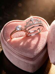 Bộ nhẫn xếp chồng phong cách sang trọng Moissanite lấp lánh hình lâu đài pháo hoa cho nữ, nhẫn vương miện đa cách đeo kèm chứng nhận Moissanite và hộp đóng gói tinh xảo - Kim cương Moissanite 0.5ct - 5mm - Xem 2