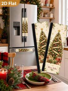 1/2Pcs Christmas Refrigerator Handle Covers, Christmas Tree, Gift Box, Snowflake, Berry Patterns, With Hook And Loop, Suitable For Refrigerator, Oven, Microwave, Dishwasher, Christmas Holiday Kitchen Decor - View 1