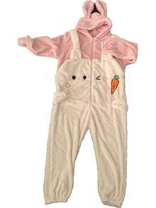 Women's Plush Cute Rabbit Print Hooded Robe, Winter Women's Fluffy Comfortable Robe, Cartoon Long Sleeve Robe, Suitable For Teenage Girls, Autumn/Winter Loungewear, Comfortable Elegant Details, Autumn/Winter Style, Fluffy - Multicolor - View 9