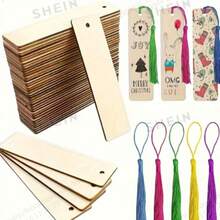 70 Pcs Wooden Blank Bookmarks DIY Wooden Craft Bookmarks Laser Cut Wooden Tags Square Wooden Labels (35 Bookmarks + 35 Tassels) Tassel Color Random Back To School Season - A - View 5