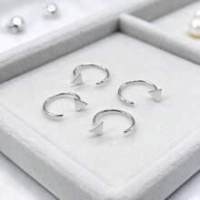 1 Pair S925 Sterling Silver Mini Triangle Open C-Shape Hoop Earrings, Niche Style Pierced Earrings, Unisex Versatile Plain Hoop Earrings - Silver - View 1
