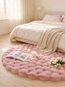 1pc Light Pink Round Fluffy Long Pile Rug, Bedroom Carpet, Living Room Rug, Doormat, Small Rug, Carpet, Floor Mat, Home Decor, Area Rug, Outdoor Mat, Home Decor, Area Carpet, Bedroom Carpet, Washable Rug - Baby Pink - View 2