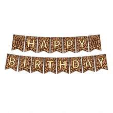 1 Set Brown Leopard Print Happy Birthday Swallowtail Banner, Wild Animal Theme Party Decoration Hanging Flag, Happy Birthday Triangle Pennant. Fashionable Leopard Print Dot Design Birthday Party Decoration, Suitable For Birthday Party Bunting - View 4