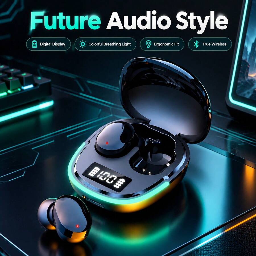 TWS Wireless Bluetooth Earbuds, Digital LED Power Display In-Ear Earphones, Ergonomic In-Ear Design, Stereo Headset With Built-In Mic For Sports Daily Use - View 1
