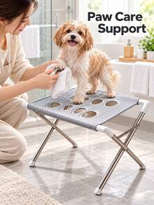1pc Foldable Pet Grooming Stand (60*40*33cm), Portable Elevated Pet Bathing Rack With Breathable Mesh Surface, Suitable For Dog And Cat Bathing, Drying And Grooming, Fits Large, Medium And Small Dogs And Cats, Sturdy Fixed Pet Bathing Accessory - 60*40*33cm - View 2