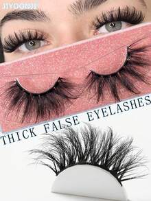 1 Pair Thick Long Criss-Cross False Eyelashes, Fluffy Soft 3D Faux Mink Lashes, Suitable For Daily And Party Makeup - Black - View 1