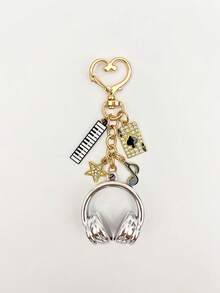 1pc Exquisite Earphone Piano Note Series Bag Charm, Cute Rhinestone Star Pendant, Rotatable Spring Heart Buckle Wallet Accessory, Charming Women's Keychain Decor, Travel Essential, Room Decoration, Gift For Music Lovers - Multicolor - View 13