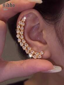 Hihho 1pc Luxury Elegant Curved Water Drop Ear Cuff With Zirconia, Sparkling And Dynamic, Ear-Shaping Accessory For Party And Date, Eye-Catching Atmosphere-Enhancing Gift For Friends On Holidays - Teardrop Ear Hooks - View 10
