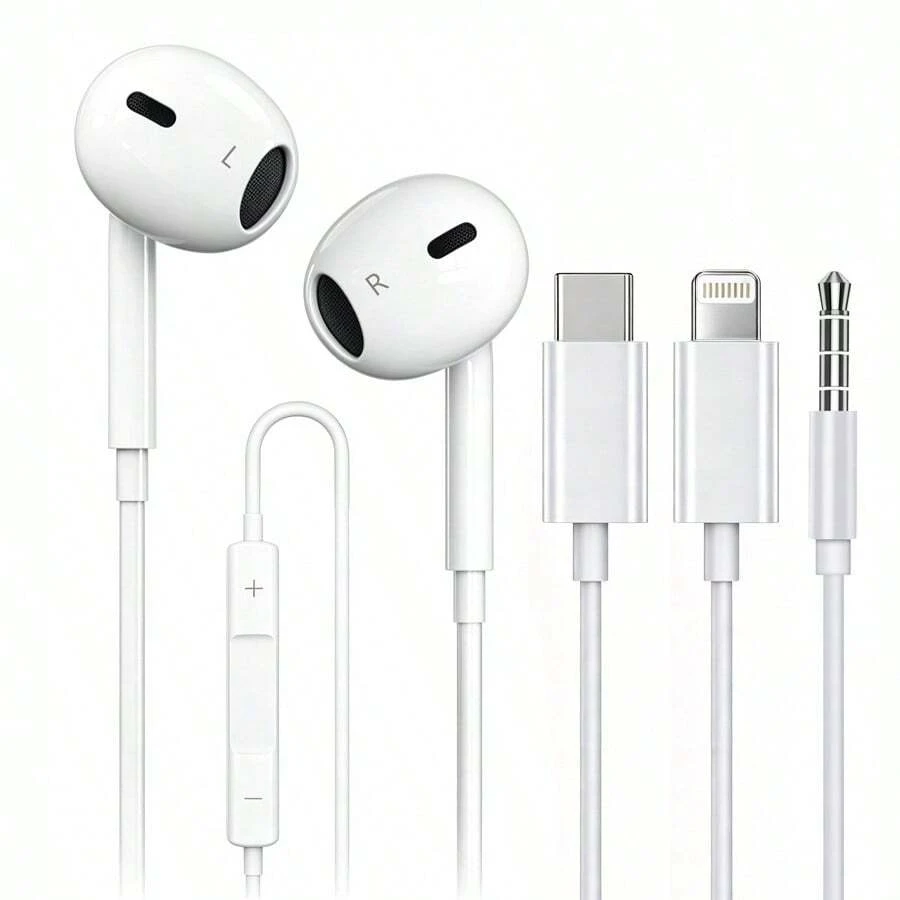 Wired Earphones With Built-In Remote Control For Music, Compatible With ...