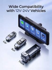 REMAX 10.26 吋 HD 攜帶式車載螢幕，支援無線 CarPlay 與 Android Auto，倒車影像，MP5 播放器，隨插即用，通用螢幕，汽車配件，汽車必備 - 黑色 - 查看 10