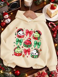 1 chiếc áo nỉ cho bé gái tuổi teen, in họa tiết bánh bao hấp và nơ, áo mặc mùa thu/đông thoải mái - Màu be - Xem 2