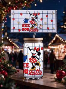 1pc Disney Minnie UV DTF Cup Sticker (Cup Not Included), Bow Minnie Pattern Decal, Waterproof Self-Adhesive Sticker, Suitable For Glass Jars Libbey Mugs, Cartoon Fan Gift - A - View 1
