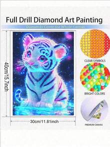 5D DIY Tiger Diamond Painting Kit, Cute Diamond Painting For Adults, Embroidery Kit Art Diamond Full Round Complete Cross Point Diamond Art Crafts Wall Decor - round diamond - View 9