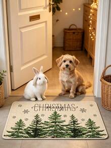 1件裝聖誕極簡松樹雪花Merry Christmas裝飾秋冬毛絨地毯，聖誕禮物裝飾地毯，臥室裝飾，小地毯，地毯，家居裝飾，客廳地毯，客廳小地毯，臥室地毯，客廳家居裝飾，戶外地毯，可機洗地毯 - 彩色 - 查看 2