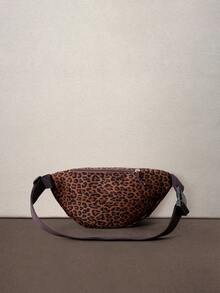 Hatastic New Women's Fashion Suede Leopard Print Waist Bag, Lightweight Multi-Pocket Zipper Compartment Pouch - Coffee - View 4