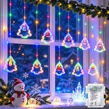 Christmas Curtain Lights, LED Window Hanging Decorative String Lights, Snowman Santa Claus Christmas Tree Shaped Pendant Lights, Colorful Fairy String Lights, Battery Powered, Suitable For Windows, Bedrooms, Living Rooms And Holiday Party Decoration - Christmas Tree Style - View 10