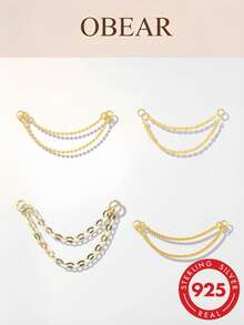 Fashionable Personalized S925 Sterling Silver Tassel Basic Lip Chain Double Layer Bead Chain Piercing Ear Hoop Accessory - Gold - View 1