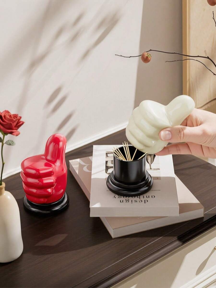 1pc Finger-Shaped Toothpick Holder, Floss, Toothpick, Cotton Swab Storage Box, Multi-Functional Plastic Desktop Organizer, Suitable For Home And Living Room Decor, Attractive Home Storage Box, Luxury Restaurant Toothpick Holder, Used For Cotton Swabs And Cotton Swabs, Leak-Proof Design, Compact Desktop Organizer, Suitable For Camping And Outdoor Activities, Modern Minimalist Style Transparent Plastic Portable Storage Box - Thumb-sized Toothpick Holder - View 1