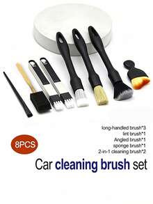 8pcs Car Gap Cleaning Brush Set, Automotive Detailing Brush Kit For Wheels, Engine Bay, Interior Dusting And Car Washing - A - View 9