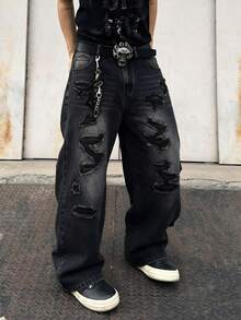 Infinite Jeans Men's Distressed Wide Leg Street Casual Loose Fit Plus Size Denim Jeans Long Pants, Product Does Not Include Belt And Accessories - Black - View 6