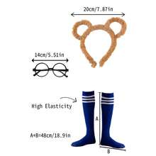 Chipmunk Costume Set With Chipmunk Ear Headband, Round Frame Glasses, Knee-High Socks, Suitable For Halloween Costume, Party, Cosplay Accessories, Bear Costume Set, Football Socks, Reading Day Party - Multicolor - View 5