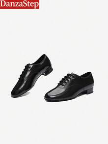 Men's Shiny PU Ballroom Dance Shoes, 1-Inch Heel, Suitable For Waltz, Foxtrot, Tango - Black - View 2