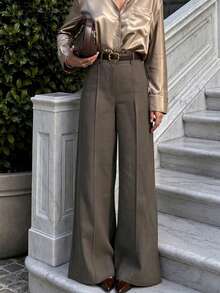 Women Fall Winter Elegant Casual Brown Wide Leg Pants For Office Work Formal Daily - Chocolate Brown - View 5