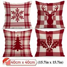 4pcs/1pc Christmas Red Plaid Pattern Pillow Case Without Insert, Single-Sided Printed Pillow Case, Suitable For Living Room Bedroom Home Decor, All-Season Pillow Case - Multicolor 02 - View 13