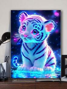5D DIY Tiger Diamond Painting Kit, Cute Diamond Painting For Adults, Embroidery Kit Art Diamond Full Round Complete Cross Point Diamond Art Crafts Wall Decor - round diamond - View 3