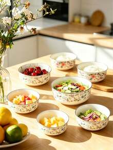 Bộ 5 bát men đa năng có nắp, bát chuẩn bị rau củ, trái cây, salad, yến mạch, phù hợp cho bếp gia đình, cắm trại ngoài trời, có thể dùng làm bát bảo quản tươi trong tủ lạnh, bát lưu trữ xếp chồng được có nắp - Xem 4