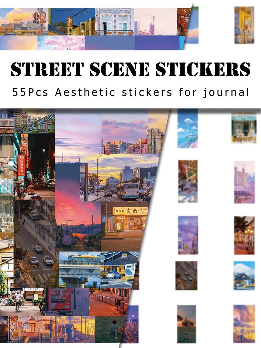 55 Buah Stiker Pemandangan Jalanan, Stiker Dekoratif Lanskap Kota untuk Scrapbook DIY - MultiWarna - View 1