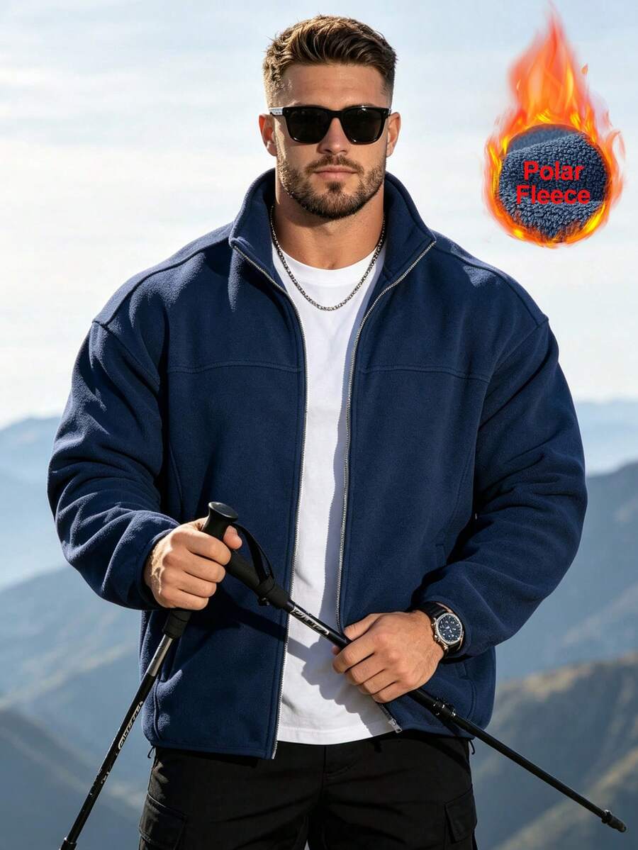 Men's Fleece Casual Long Sleeve Loose Fit Sweatshirt Jacket, With Pockets, Autumn/Winter Fleece Sweatshirt Style