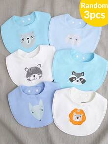 momscare 3pcs Random Baby Boy Bibs With Cute Animal Patterns - Multicolor - View 8