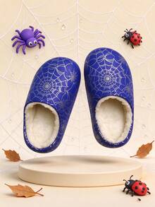 Boys Spider Web Print Slip-On House Slippers, Casual Indoor/Outdoor Children's Clogs - Blue - View 10