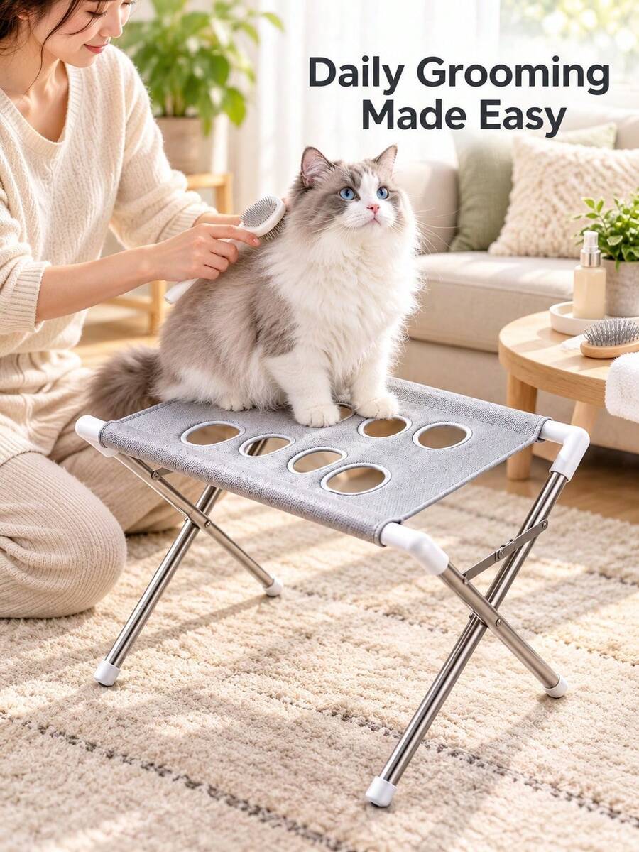 1pc Foldable Pet Grooming Stand (60*40*33cm), Portable Elevated Pet Bathing Rack With Breathable Mesh Surface, Suitable For Dog And Cat Bathing, Drying And Grooming, Fits Large, Medium And Small Dogs And Cats, Sturdy Fixed Pet Bathing Accessory - 60*40*33cm - View 1