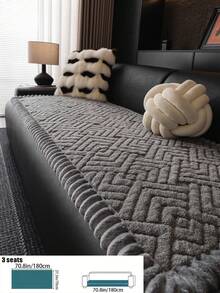 1pc Modern Solid Color V-Shaped Textured Sofa Cover With Pom Pom Fringe, Anti-Slip & Durable, Pet Stain Resistant, Easy To Install, 3 Colors, Fits 1-4 Seater, All Seasons, Living Room Bedroom Study, Machine Washable, Boost Home Happiness - Grey - View 15