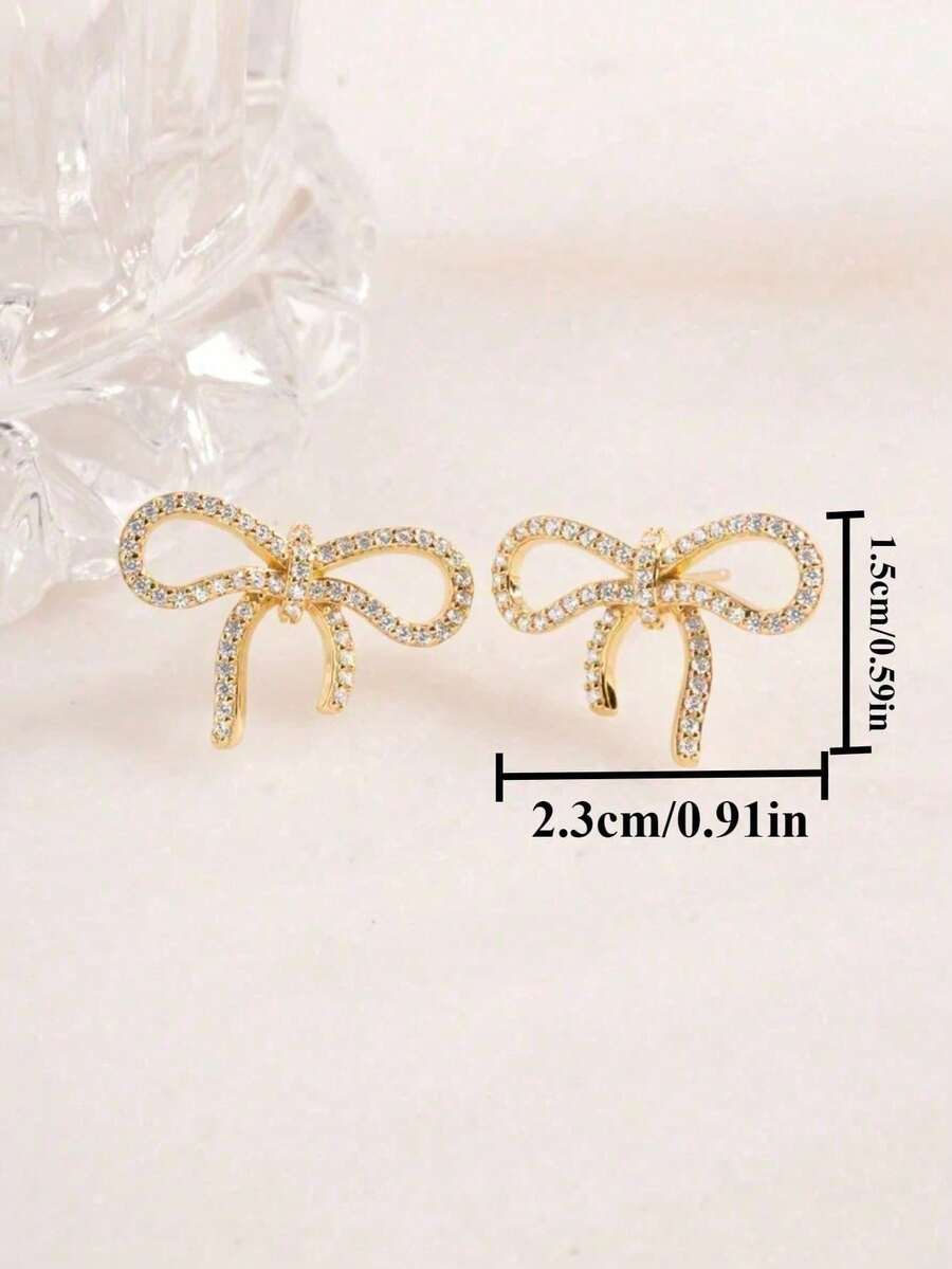 1Pair Women Bow Stud Earrings Inlaid Synthetic Zirconia Elegant Christmas Party Daily Jewelry No Box - Butterfly - View 1