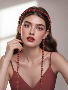 1pc Luxury Iridescent Rhinestone Headband With Dual-Color Beaded Design, Suitable For Wedding, Party, Daily Wear, Women's Hair Accessory - Silver - View 23